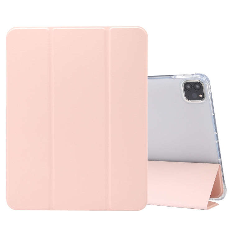 3-folding Electric Pressed Skin Texture Horizontal Flip Shockproof Transparent TPU + PU Leather C...
