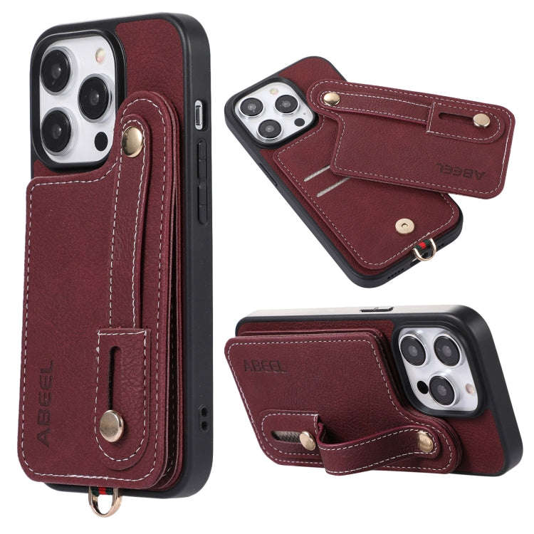 ABEEL Litchi Texture Card Bag PU Phone Case, For iPhone 15 Pro Max, For iPhone 15 Pro, For iPhone...