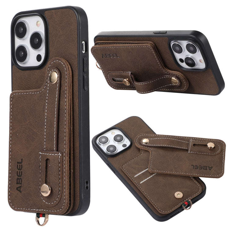 ABEEL Litchi Texture Card Bag PU Phone Case, For iPhone 15 Pro Max, For iPhone 15 Pro, For iPhone...