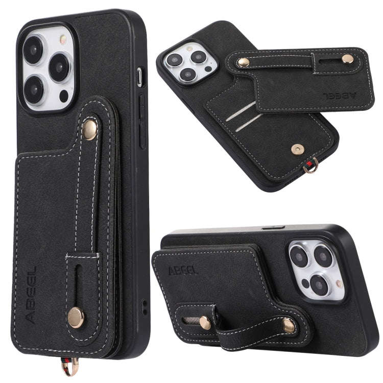 ABEEL Litchi Texture Card Bag PU Phone Case, For iPhone 15 Pro Max, For iPhone 15 Pro, For iPhone...