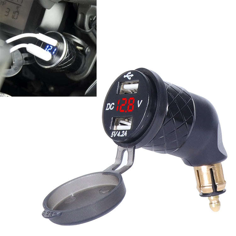 German EU Plug Special Motorcycle Elbow Charger Dual USB Voltmeter 4.2A Charger, Black, Blue, Red...