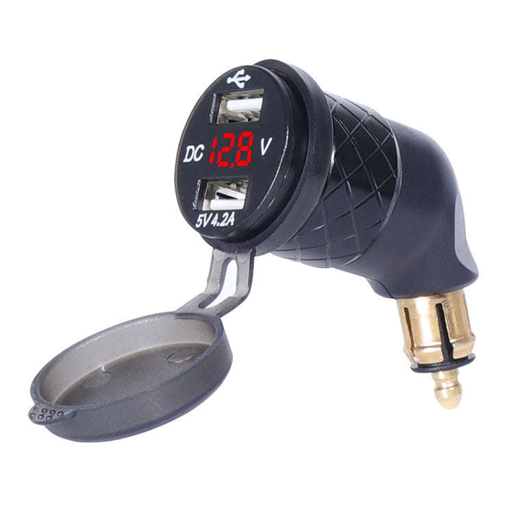 German EU Plug Special Motorcycle Elbow Charger Dual USB Voltmeter 4.2A Charger, Black, Blue, Red...