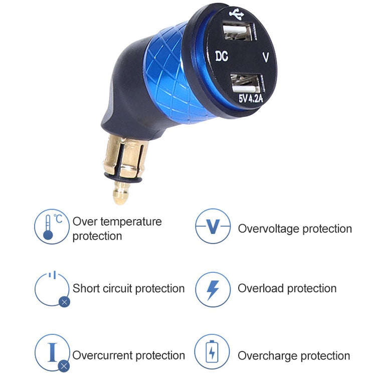 German EU Plug Special Motorcycle Elbow Charger Dual USB Voltmeter 4.2A Charger, Black, Blue, Red...