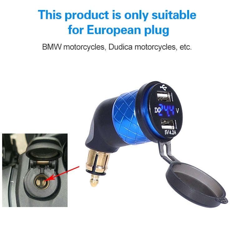 German EU Plug Special Motorcycle Elbow Charger Dual USB Voltmeter 4.2A Charger, Black, Blue, Red...