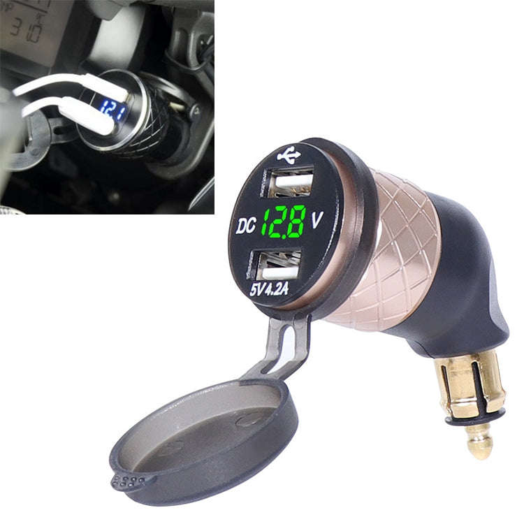 German EU Plug Special Motorcycle Elbow Charger Dual USB Voltmeter 4.2A Charger, Black, Blue, Red...