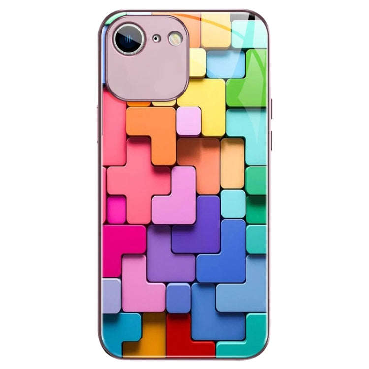 Colorful Toy Bricks Pattern Shockproof Glass Phone Case, For iPhone 14 Plus, For iPhone 14, For i...
