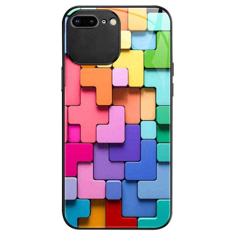 Colorful Toy Bricks Pattern Shockproof Glass Phone Case, For iPhone 14 Plus, For iPhone 14, For i...