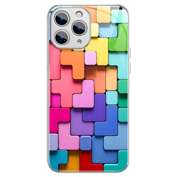 Colorful Toy Bricks Pattern Shockproof Glass Phone Case, For iPhone 14 Plus, For iPhone 14, For i...