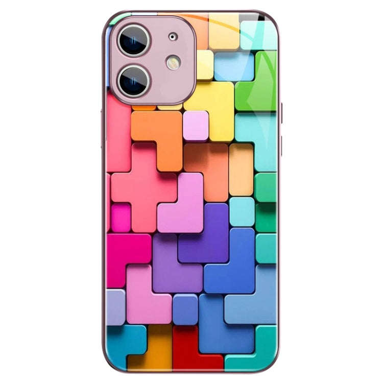 Colorful Toy Bricks Pattern Shockproof Glass Phone Case, For iPhone 14 Plus, For iPhone 14, For i...