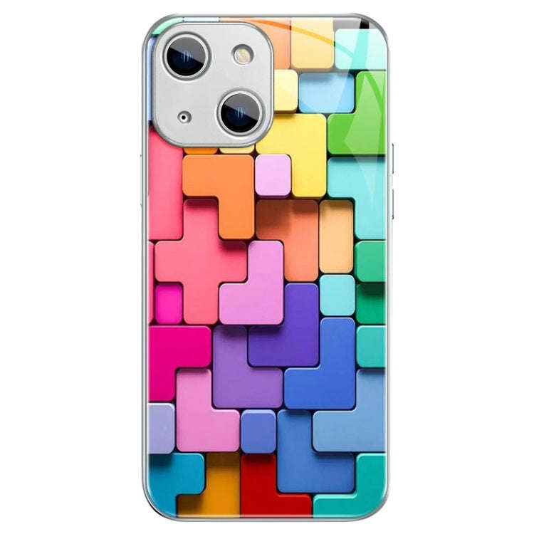 Colorful Toy Bricks Pattern Shockproof Glass Phone Case, For iPhone 14 Plus, For iPhone 14, For i...