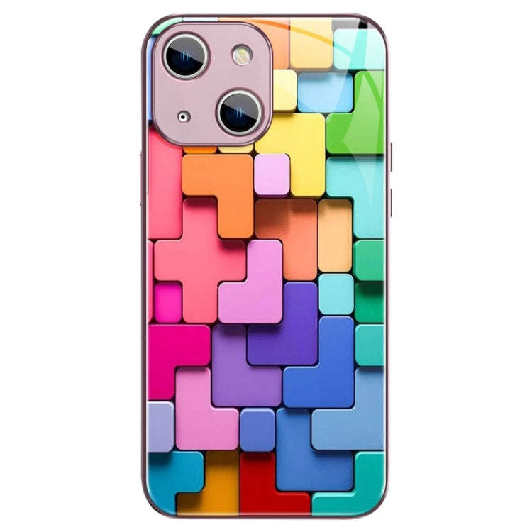 Colorful Toy Bricks Pattern Shockproof Glass Phone Case, For iPhone 14 Plus, For iPhone 14, For i...