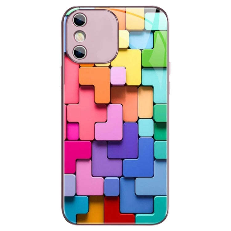 Colorful Toy Bricks Pattern Shockproof Glass Phone Case, For iPhone 14 Plus, For iPhone 14, For i...