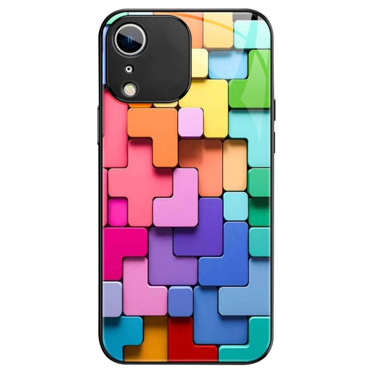 Colorful Toy Bricks Pattern Shockproof Glass Phone Case, For iPhone 14 Plus, For iPhone 14, For i...