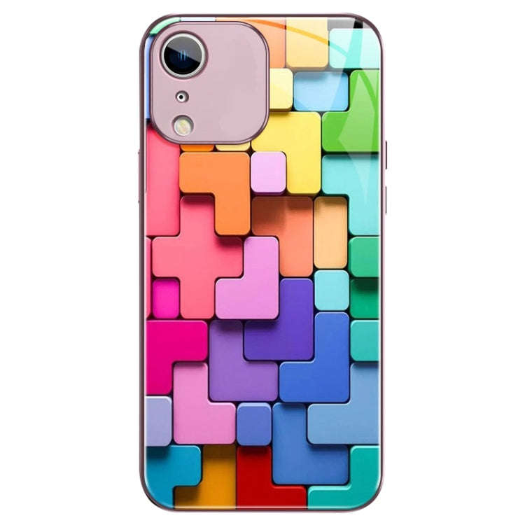 Colorful Toy Bricks Pattern Shockproof Glass Phone Case, For iPhone 14 Plus, For iPhone 14, For i...