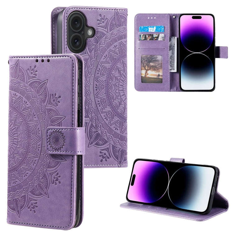 Totem Flower Embossed Leather Phone Case, For iPhone 16 Pro Max, For iPhone 16 Pro, For iPhone 16...