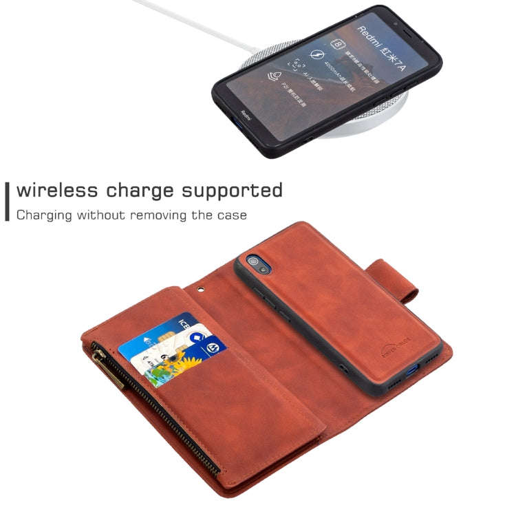 Skin Feel Detachable Magnetic Zipper Horizontal Flip PU Leather Case with Multi-Card Slots & Hold...