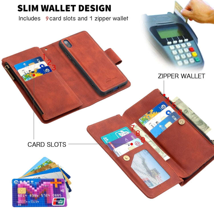 Skin Feel Detachable Magnetic Zipper Horizontal Flip PU Leather Case with Multi-Card Slots & Hold...