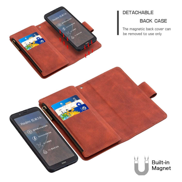Skin Feel Detachable Magnetic Zipper Horizontal Flip PU Leather Case with Multi-Card Slots & Hold...