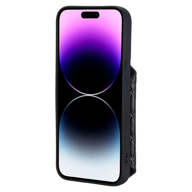Grid Texture Card Bag Phone Case with Lanyard, For iPhone 15 Pro Max, For iPhone 15 Pro, For iPho...