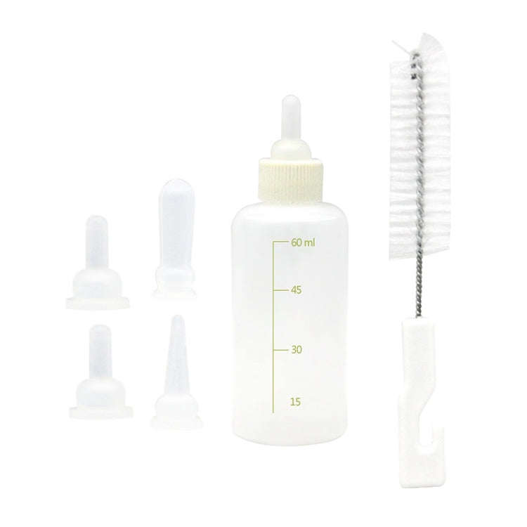 Pet Bottle Set Puppy Kitten Cat Bottle Multiple Pacifiers with Bottle Brush, 60ml x 1