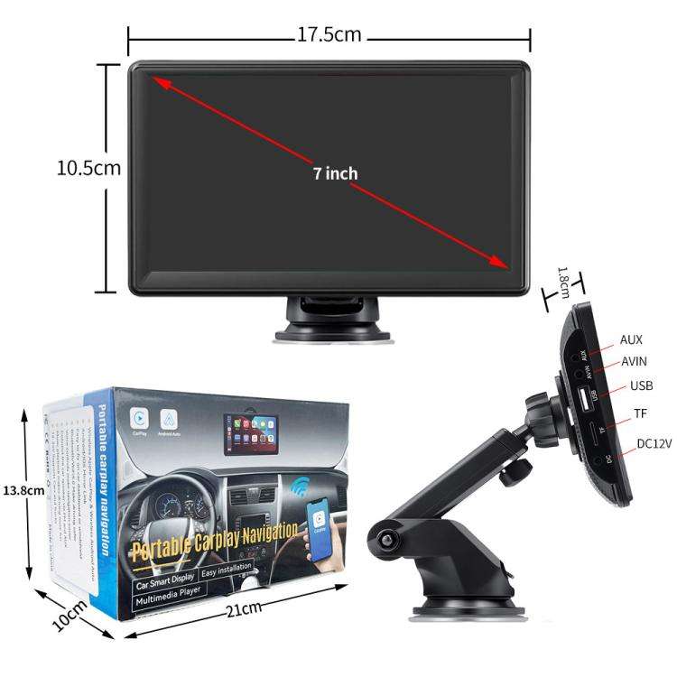 Car 7 inch IPS Portable Smart Screen Wireless Screen Projection Carplay Android Auto, with Revers...