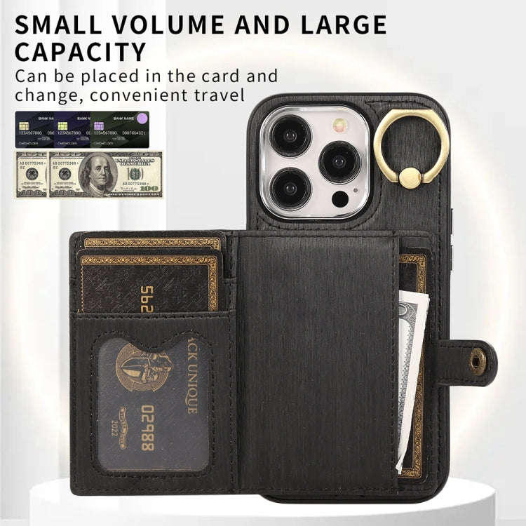 Brushed Texture Wallet Ring Holder Phone Case, For iPhone 13 Pro, For iPhone 13, For iPhone 12 / ...