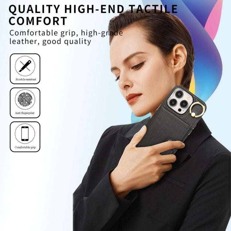 Brushed Texture Wallet Ring Holder Phone Case, For iPhone 13 Pro, For iPhone 13, For iPhone 12 / ...