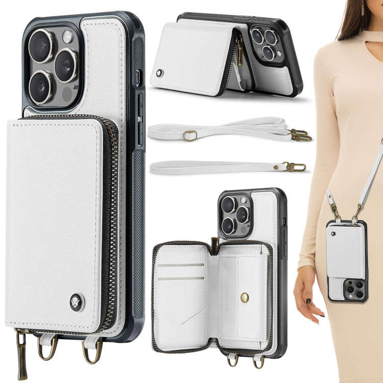 JEEHOOD C22 Series Zipper Wallet Leather Phone Case with Dual Lanyard, For iPhone 15 Pro, For iPh...
