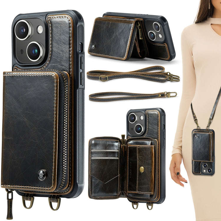 JEEHOOD C22 Series Zipper Wallet Leather Phone Case with Dual Lanyard, For iPhone 15 Pro, For iPh...
