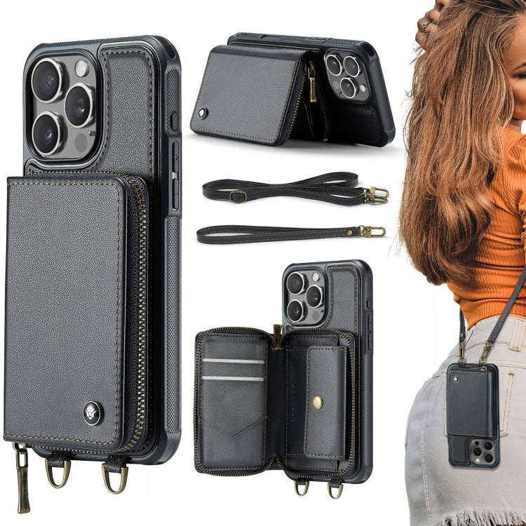 JEEHOOD C22 Series Zipper Wallet Leather Phone Case with Dual Lanyard, For iPhone 17 Pro Max, For...