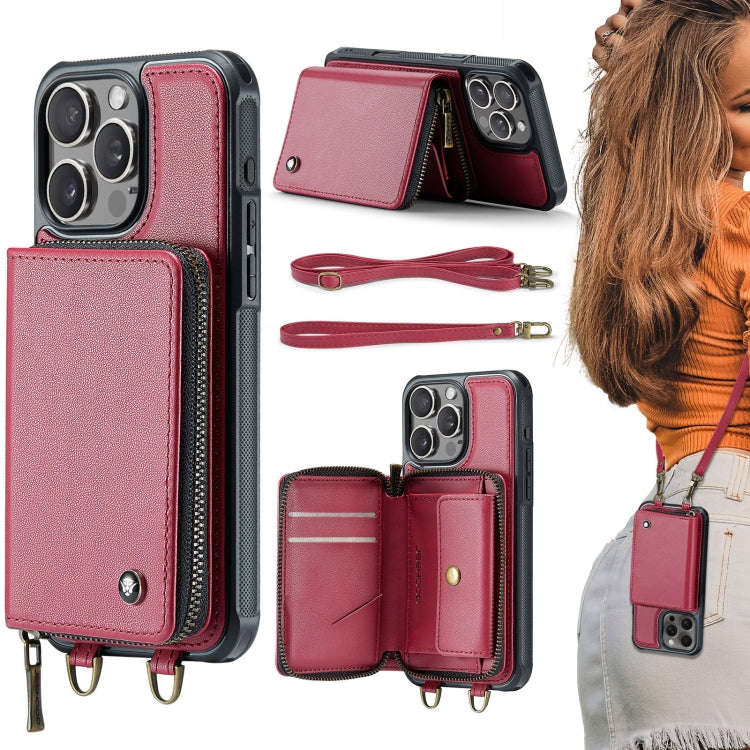 JEEHOOD C22 Series Zipper Wallet Leather Phone Case with Dual Lanyard, For iPhone 17 Pro Max, For...