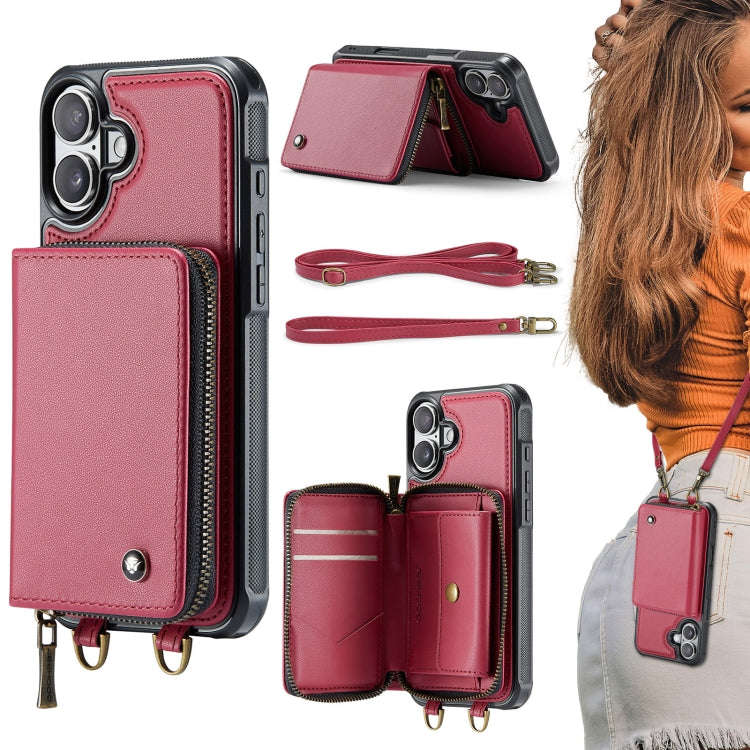 JEEHOOD C22 Series Zipper Wallet Leather Phone Case with Dual Lanyard, For iPhone 17 Pro Max, For...