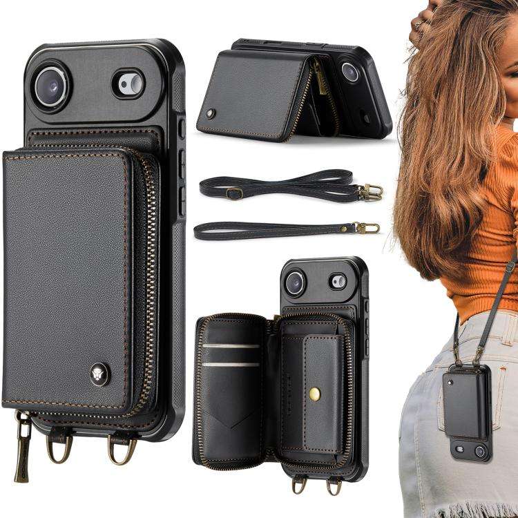 JEEHOOD C22 Series Zipper Wallet Leather Phone Case with Dual Lanyard, For iPhone 17 Pro Max, For...