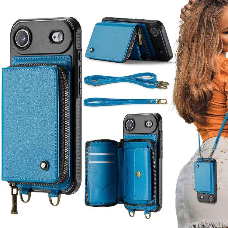 JEEHOOD C22 Series Zipper Wallet Leather Phone Case with Dual Lanyard, For iPhone 17 Pro Max, For...