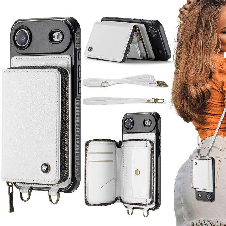 JEEHOOD C22 Series Zipper Wallet Leather Phone Case with Dual Lanyard, For iPhone 17 Pro Max, For...