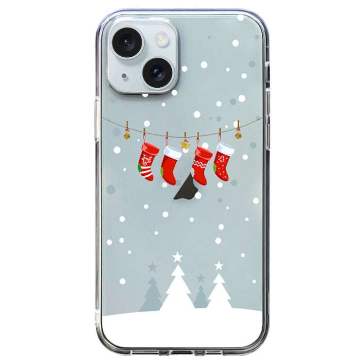 Christmas Colored Drawing Pattern High Transparent Soft TPU Phone Case, For iPhone 15 Pro Max, Fo...