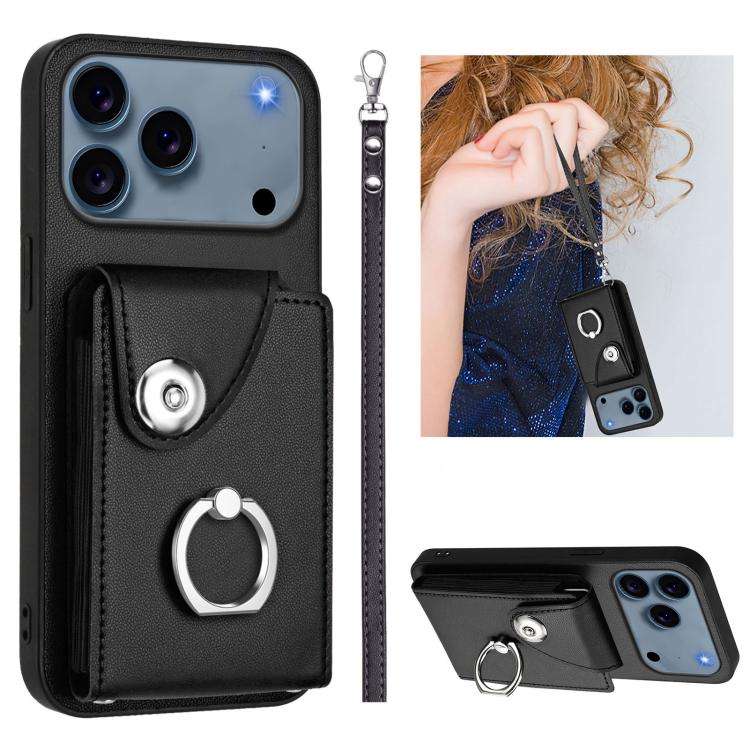 Organ Card Bag Ring Holder PU Phone Case with Lanyard, For iPhone 17 Pro Max, For iPhone 17 Pro, ...