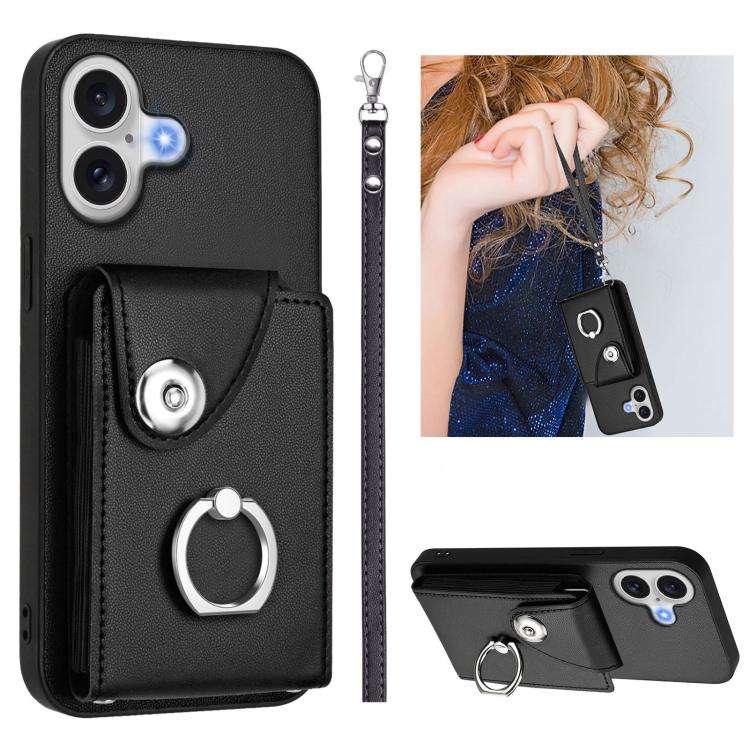 Organ Card Bag Ring Holder PU Phone Case with Lanyard, For iPhone 17 Pro Max, For iPhone 17 Pro, ...
