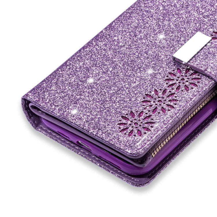 Multi-card Slots Starry Sky Laser Carving Glitter Zipper Horizontal Flip Leather Case with Holder...