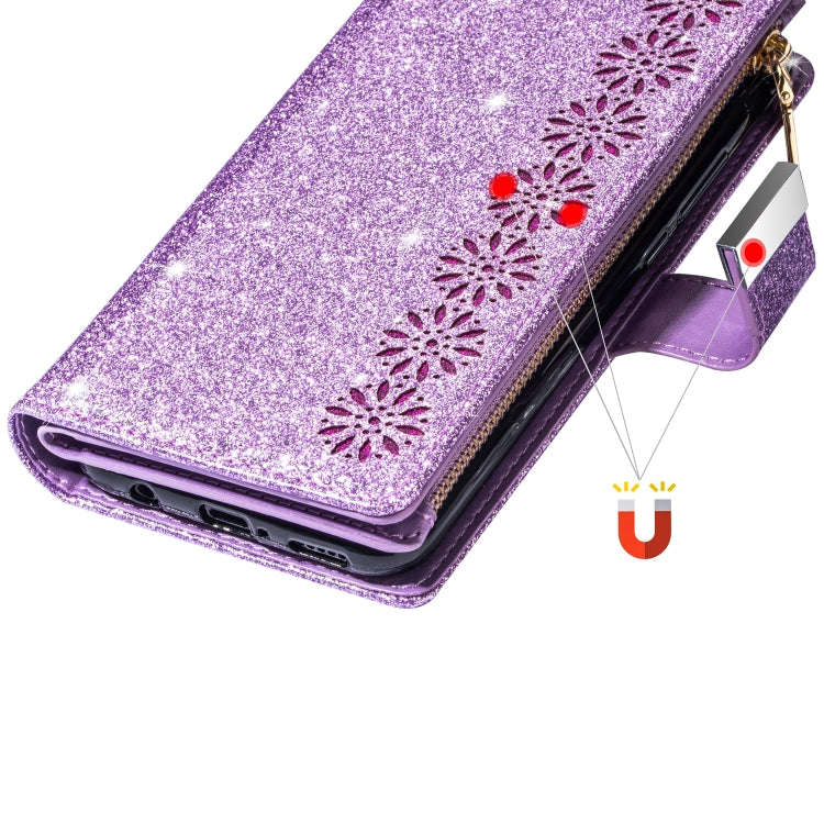Multi-card Slots Starry Sky Laser Carving Glitter Zipper Horizontal Flip Leather Case with Holder...