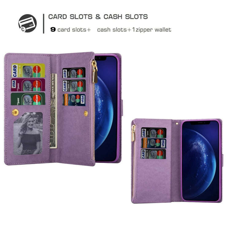 Multi-card Slots Starry Sky Laser Carving Glitter Zipper Horizontal Flip Leather Case with Holder...