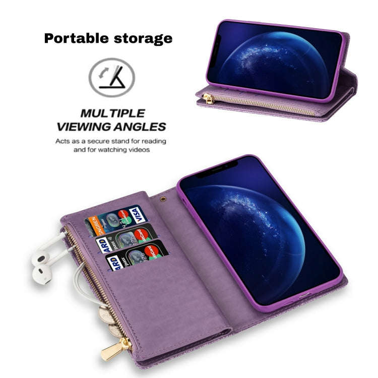 Multi-card Slots Starry Sky Laser Carving Glitter Zipper Horizontal Flip Leather Case with Holder...