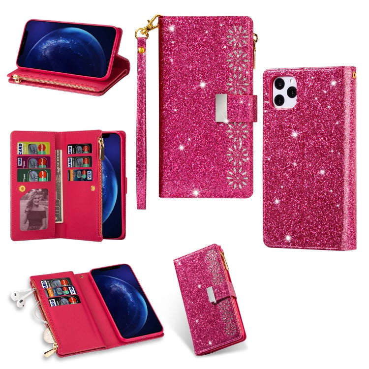 Multi-card Slots Starry Sky Laser Carving Glitter Zipper Horizontal Flip Leather Case with Holder...