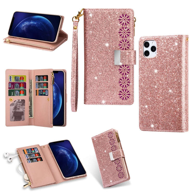 Multi-card Slots Starry Sky Laser Carving Glitter Zipper Horizontal Flip Leather Case with Holder...