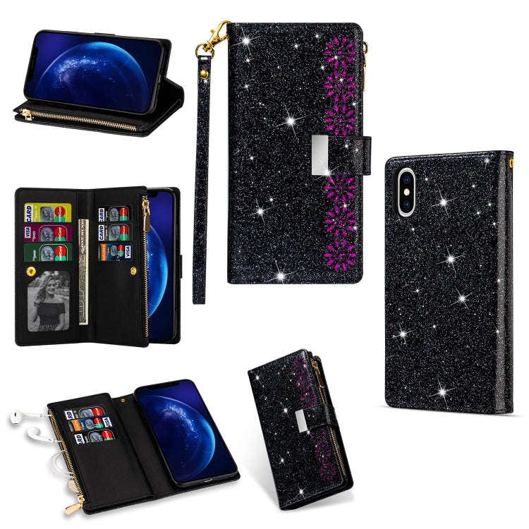 Multi-card Slots Starry Sky Laser Carving Glitter Zipper Horizontal Flip Leather Case with Holder...