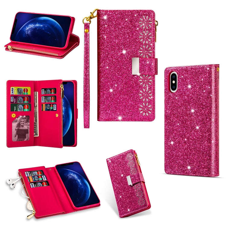 Multi-card Slots Starry Sky Laser Carving Glitter Zipper Horizontal Flip Leather Case with Holder...