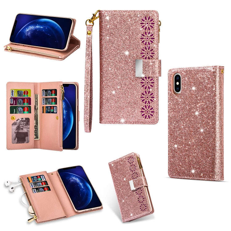 Multi-card Slots Starry Sky Laser Carving Glitter Zipper Horizontal Flip Leather Case with Holder...