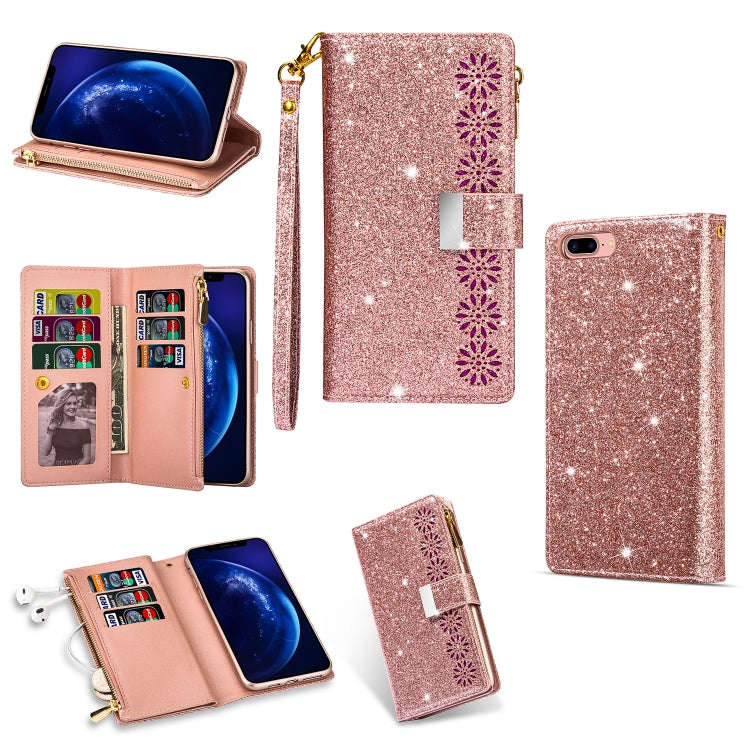 Multi-card Slots Starry Sky Laser Carving Glitter Zipper Horizontal Flip Leather Case with Holder...