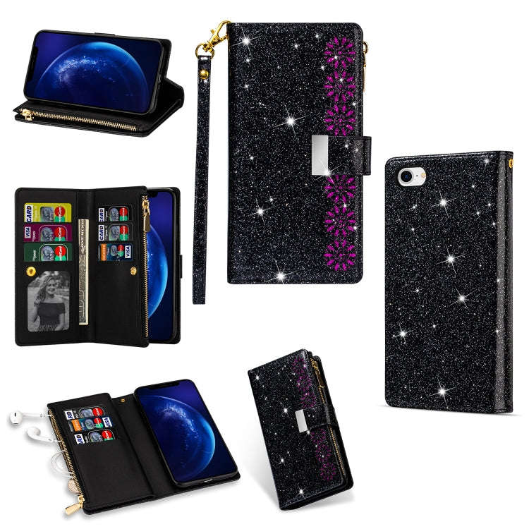 Multi-card Slots Starry Sky Laser Carving Glitter Zipper Horizontal Flip Leather Case with Holder...