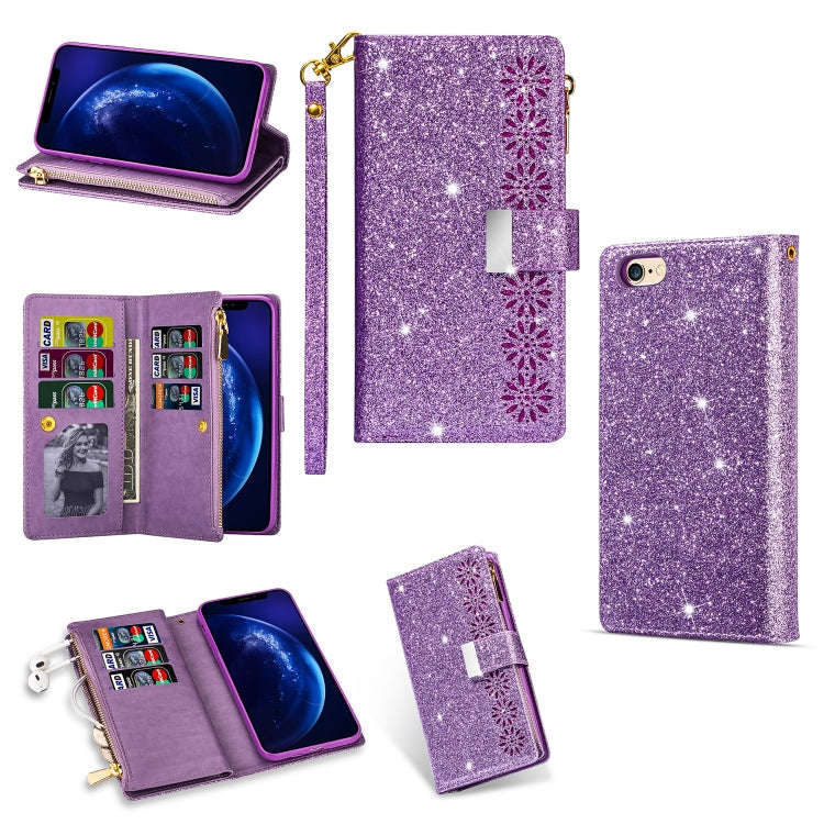 Multi-card Slots Starry Sky Laser Carving Glitter Zipper Horizontal Flip Leather Case with Holder...